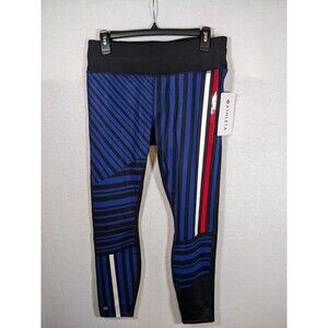 NWT Athleta Women’s Leggings Sketch Sonar Black Strip 7/8 Red White Blue Size M